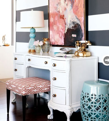 It's more a desk than vanity but the setup & decor makes it work. [photo credit: bellemaison23]