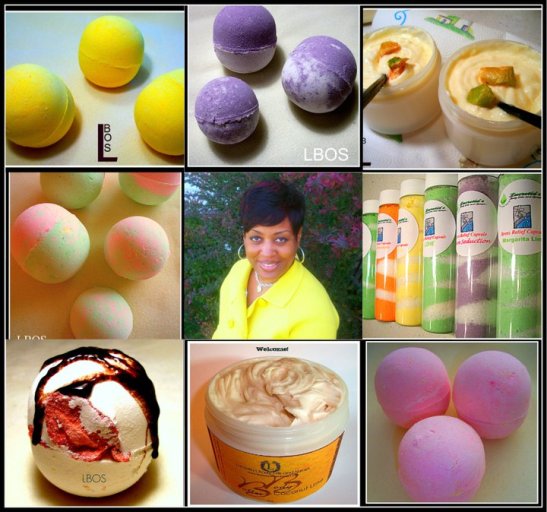 Lucretia pictured above, surrounded by a few of her custom made creations.