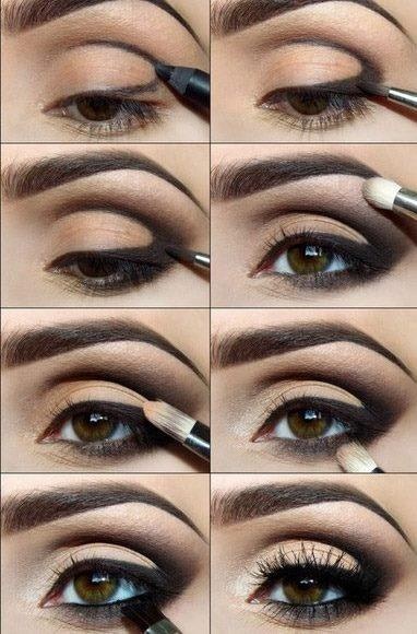 I love this simple and easy guide for creating a go-to smokey eye look for evening. You'll need black pencil liner, a firm tipped blender brush, dark brown shadow, vanilla shadow, small blender brush, flat firm tipped blender for liner on lower lash, mascara, and you're all set!