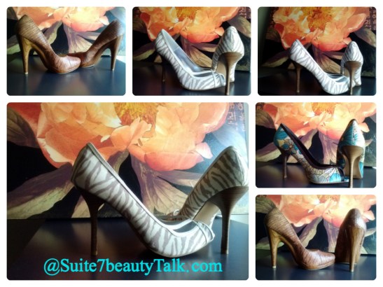 I love the animal print but the brown pumps are my favorite heels - feels like wearing a new car on my feet with the shiny wood heel - like a car's interior. lol